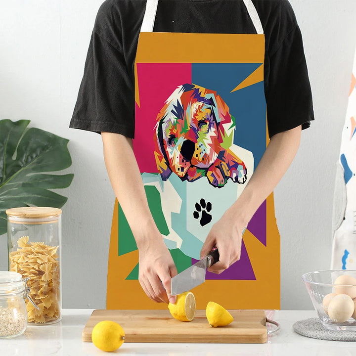 Creative Abstract Geometry Animal Printed Kitchen Aprons Baking Cooking Accessories Dog Koala Bear Pattern Apron Cleaning Tools