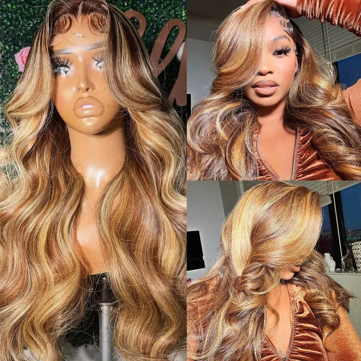 Body wave 40 Inch 13x4 Lace Front Human Hair 13x6 Lace Frontal Wig Curly Highlight Brazilian 180 Density For Black Women