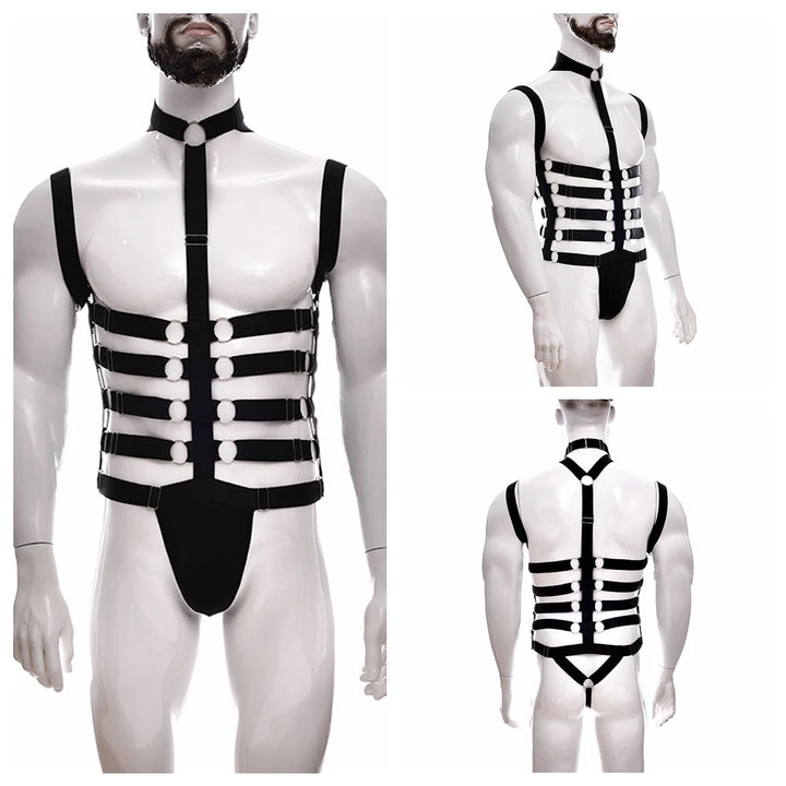 Male Full Body Harness Cage Adjust Set Mens Gay Hollow Elastic Bondage Harness Sexy Lingerie Fetish Nightclub Costume