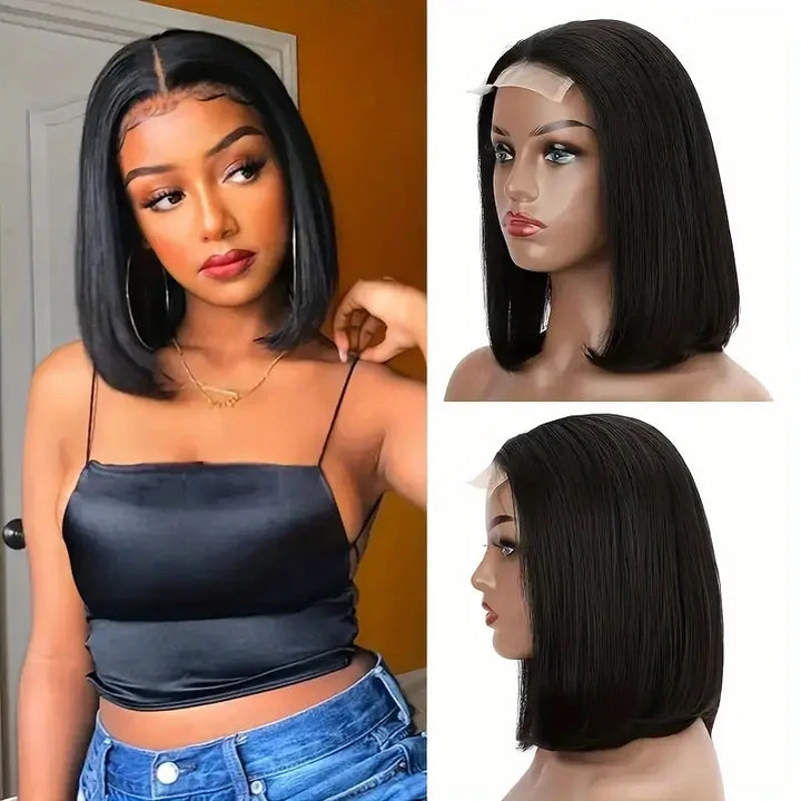 Bob Wig For Women Human Hair Wigs 180% Density Black Short Straight Bob Wig 4x4 Lace Wig 100% Remy Human Hair