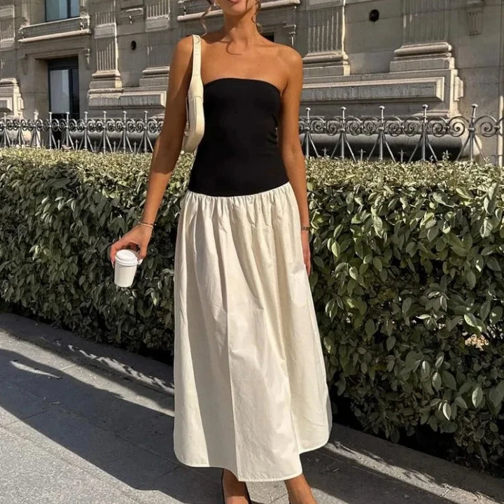 Tossy Summer Fashion Pleated Mini Dress For Women Backless Patchwork Slim Contrast Elegant Party Dress Female Mini Dress 2024