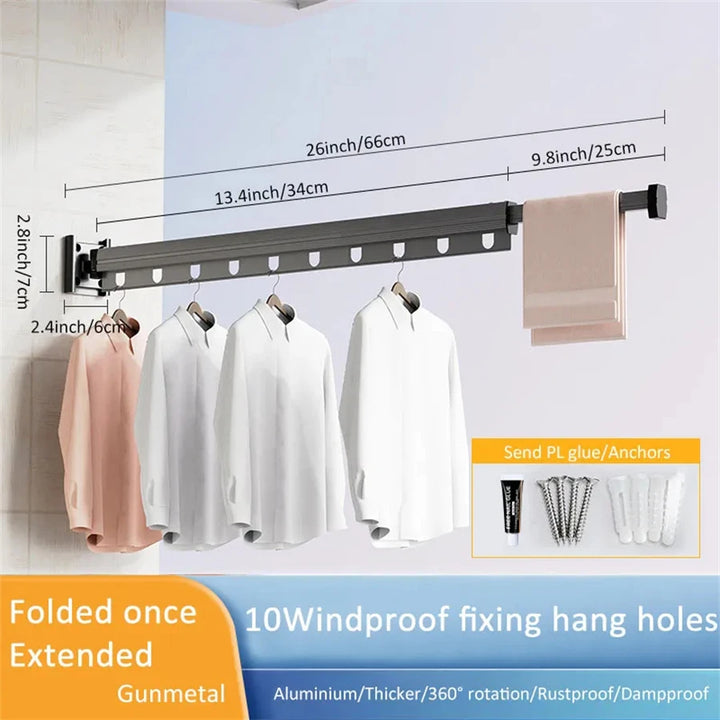 Aluminum Alloy Folding Drying Rack Space Saver Clothes Dryer Wall-mounted Collapsible Drying Rack No Balcony Clothes Hanger