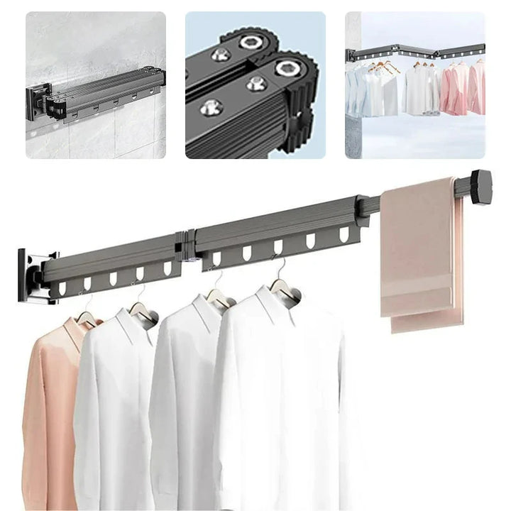 Folding Clothes Hanger Wall Mounted Retractable Cloth Drying Rack Indoor Outdoor Space-saving Aluminum Alloy Laundry Clothesline