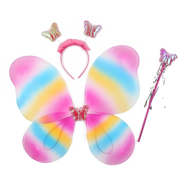 4Pcs/Set Kid Fairy Costume Set Ladybird Bee Glitter Cute Wing Striped Layered Tutu Skirt Wand Headband Dress Up Halloween Outfit