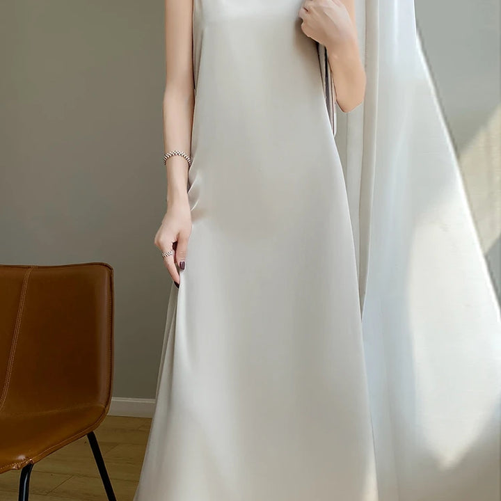 Silk High-Grade Dress New Spring/Summer Sleeveless V-Neck Dress Vest Slip Skirt Silk White With High-Grade Temperament RW D13