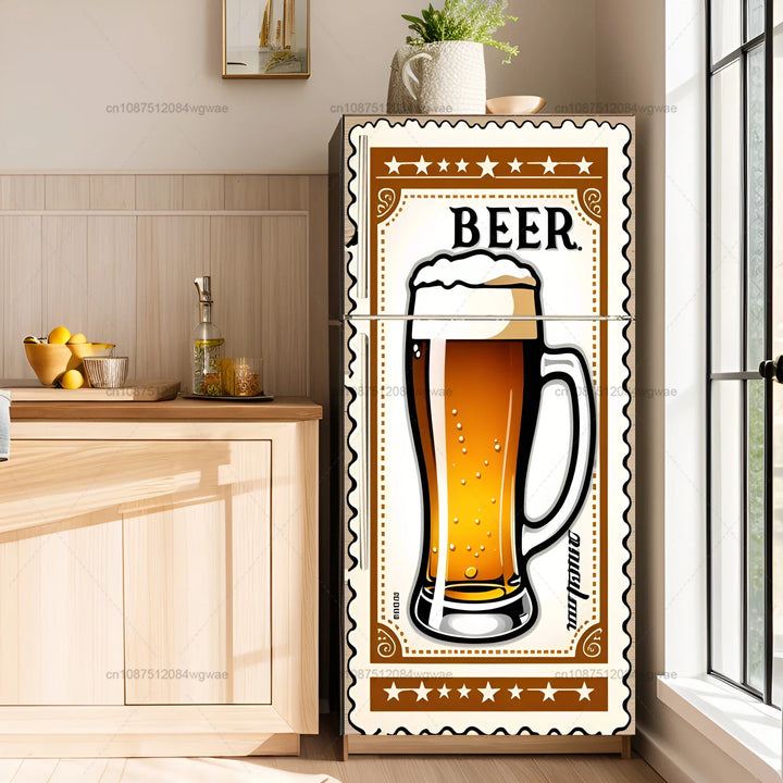 Beer Posters Kitchen Adhesive Fridge Door Cover Wallpaper Sticker Room Decoration Sticker PVC Waterproof and Oil proof Sticker