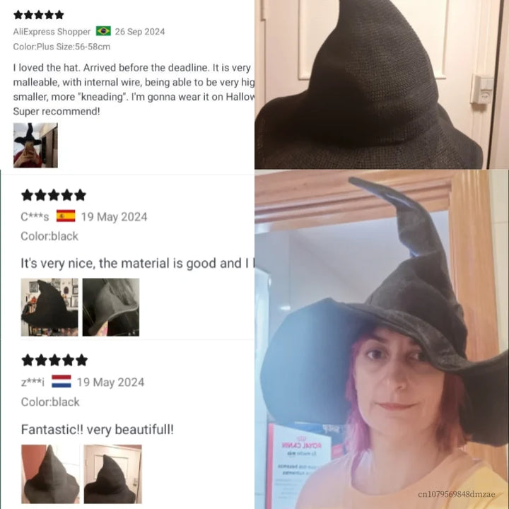 Cospaly Halloween Costume Twist Hat Witch Hat Black Velvet Witch Hat Wizard Velvet Hat Role-playing Accessories