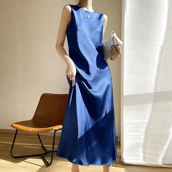 2024 Summer Luxury Long maxi chiffon party Dresses Elegant Women's Acetate satin Dresses Sexy artificial silk  летнее платье