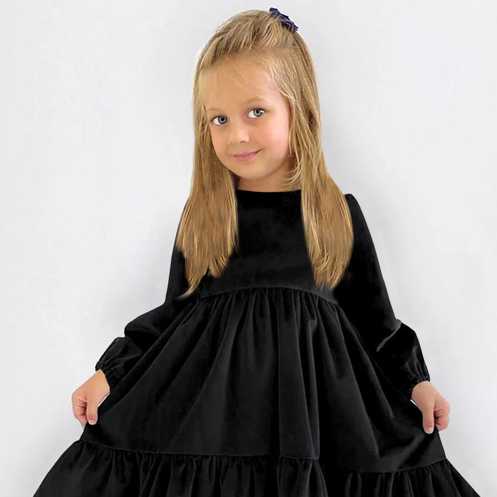 Spring AutumnGirls Dress Ruffles Long Sleeve Girl Velvet Retro Kids Party Dress Girl Princess Dress Children Clothing 6-12Y