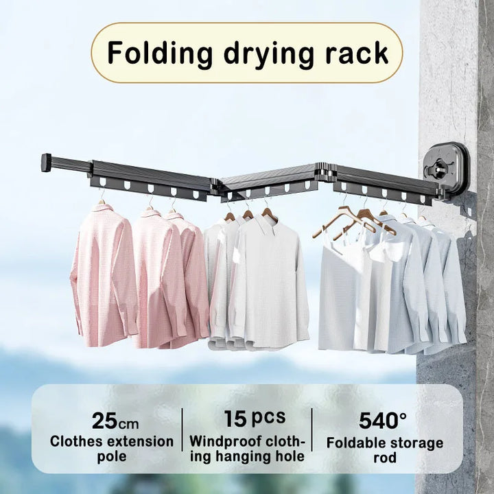 Retractable Drying Rack Suction Cup No Punching Aluminum Alloy Wall Mounted Portable Folding Laundry Hangers for Travel Home