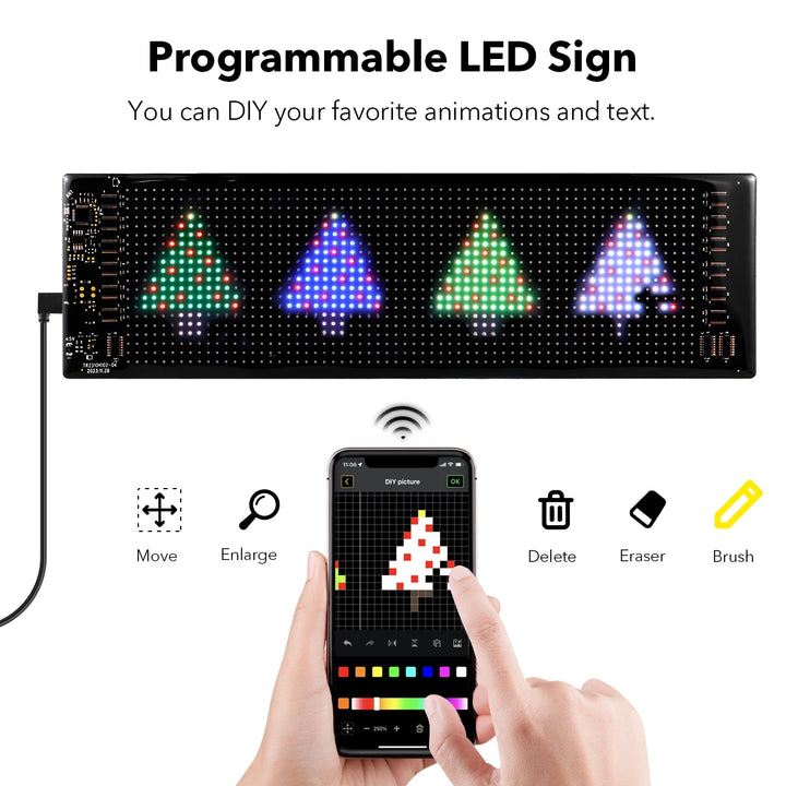 Bluetooth Smart USB LED Strip Pixels Matrix Display Sign RGB Car Advertising Light Programmable Scrolling Text Animation Pattern