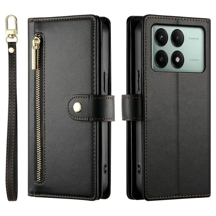 Zipper Leather Flip Case for Xiaomi Poco X6 Pro 5G Luxury Cover Mi Phone Poco F6 M6 Pro X 6 F 4G Magnet Book Funda Crossbody Bag