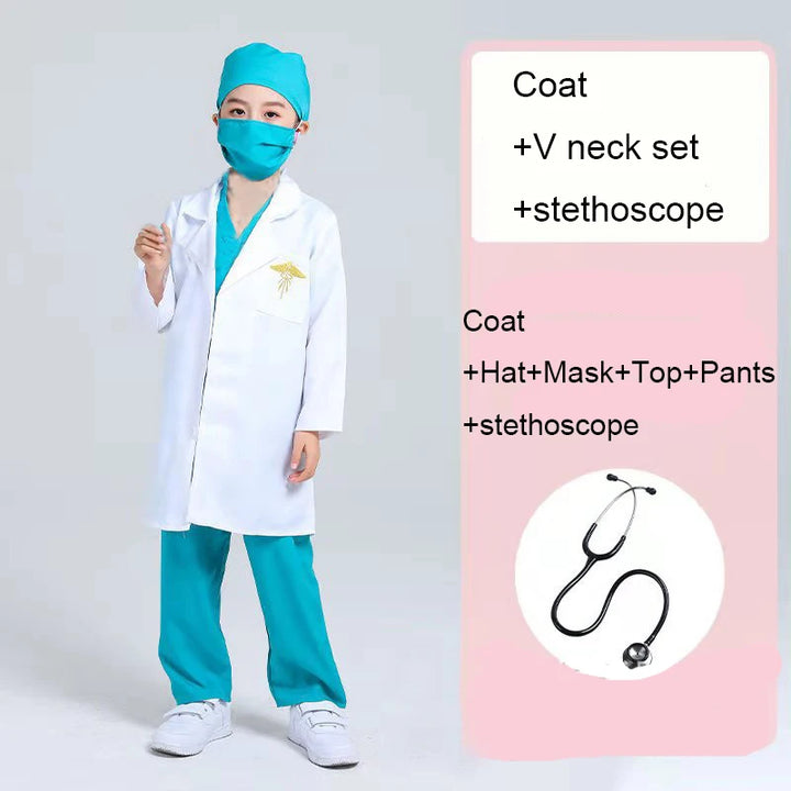 Children Surgical Uniform Kids Doctor Nurse Work Shirt Pants Coat Suit Boys Girls Halloween Fancy Party Birthday Cosplay Costume