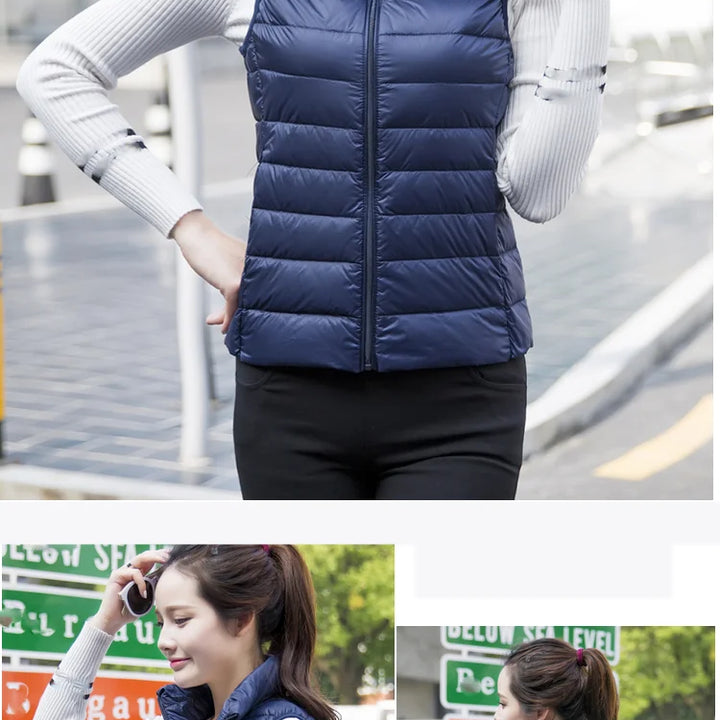 2023 New Women Sleeveless Women Slim Ultra Light Down Jacket Girl Portable Lightweight Vests Windproof Warm Waistcoat