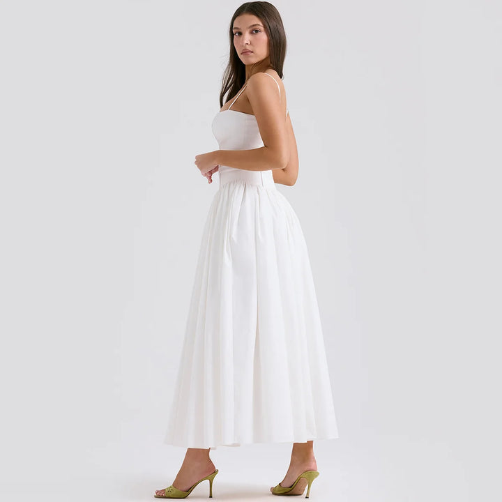 Mingmingxi Summer Elegant Dresses for Women 2024 New Arrivals White Long Party Dresses Hollow Out Flare Female Clothing