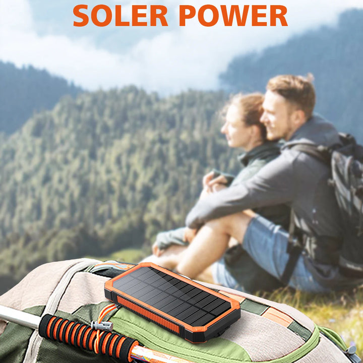 Mobile phone solar charger 20000mAh with 4 outputs, wireless charging emergency power supply, built-in LED light