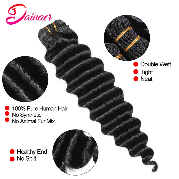 Deep Wave Bundles With Closure Brazilian Human Hair Weave Bundles With Closure Deep Wave Hair 4Bundles With 4x4 Lace Closure