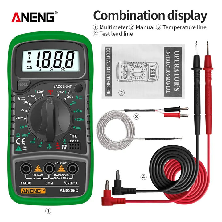 ANENG AN8205C Digital Tester AC/DC Ammeter Multimeter Volt Ohm Multimetro Meter With Thermocouple LCD Backlight Portable Tools