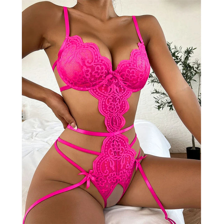 Sexy Bras Set Costumes Sexy Crotchless Bra Set Lingerie Women Lace Hollow Bra Deep V Open Bra UnderweaSexy Backless Dress