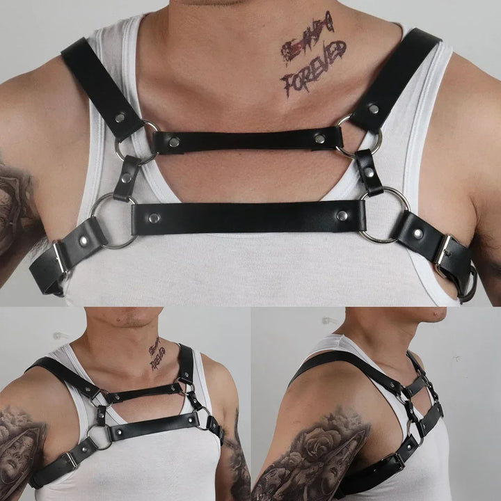 Men PU Leather Sexy Chest Body Harness Corset Straps Lingerie Bondage Clubwear Costume Casual Tight Fitting Erotic Men's Tops