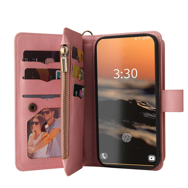 Multi 15-Card Flip Wallet Case For OPPO Realme 12 Pro Plus 11 11X 10 9 9i 8 Zipper Leather Lanyard Wrist Strap Cover Realme12