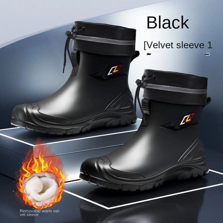 rain boots， for men,2024， new ，waterproof shoes, outdoor water boots, kitchen non-slip work rubber shoes, cotton warm rain boots