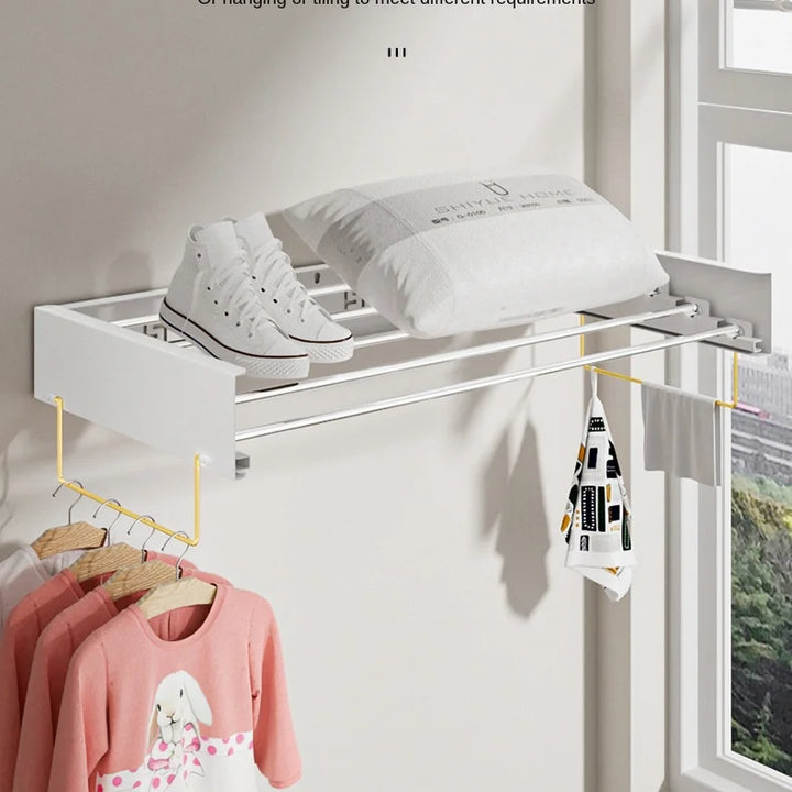 Indoor folding clothes hanger wall mounted invisible clothes hanger balcony hanging clothes pole hidden towel rack