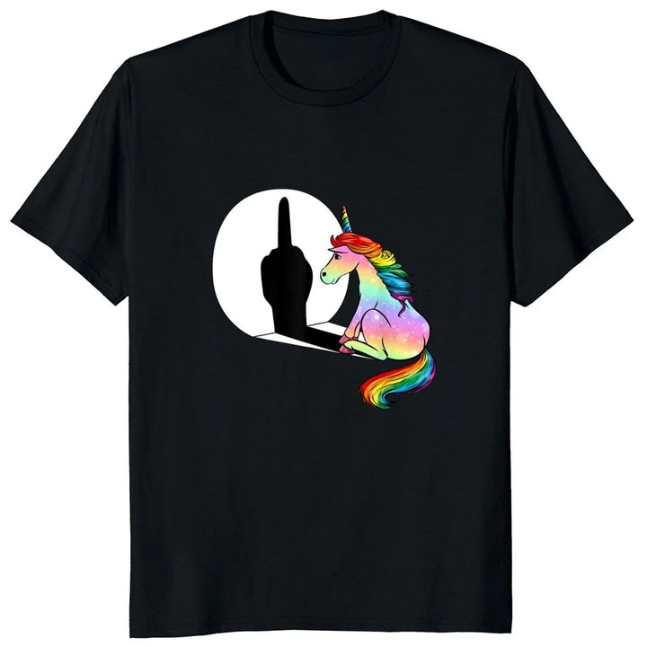 Unicorn Middle Finger Fxk T Shirt Women T-Shirt Streetwear Tshirts Anime Clothes Four Seasons