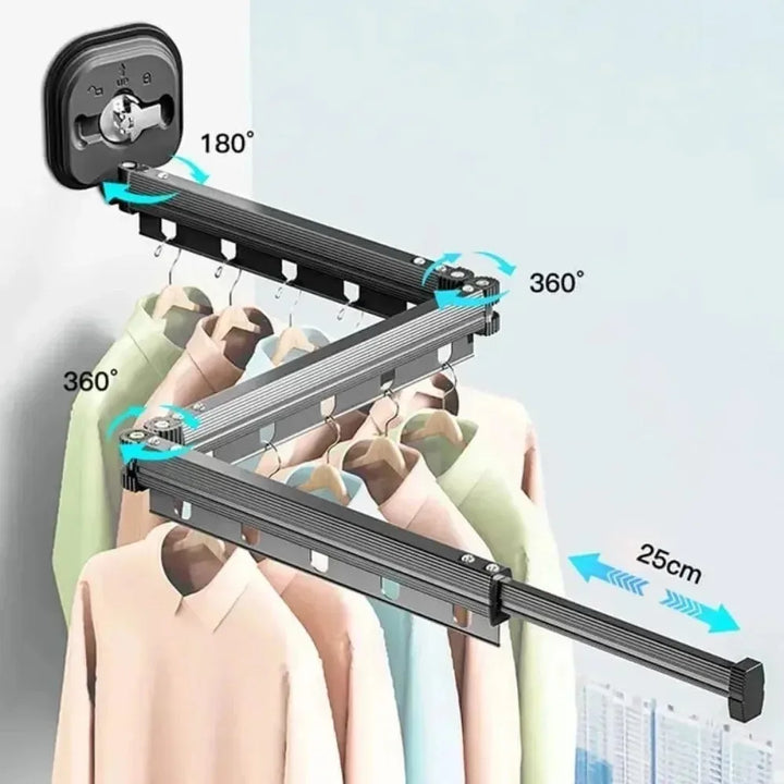 Wall Mounted Clothes Hanger 360 Degree Rotating Household Shelves Portable Balcony Telescopic Pole Stable Folding Cloth Racks