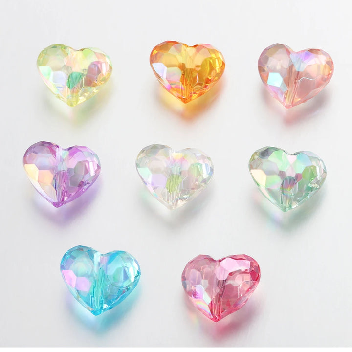 20pcs Acrylic Love Heart Beads Shiny Mix AB Color Large Crystal Loose Spacer Beads for Necklace Bracelet Pendant Jewelry Making