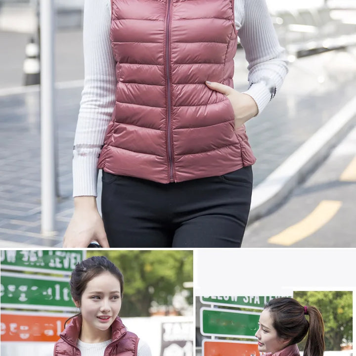 2023 New Women Sleeveless Women Slim Ultra Light Down Jacket Girl Portable Lightweight Vests Windproof Warm Waistcoat