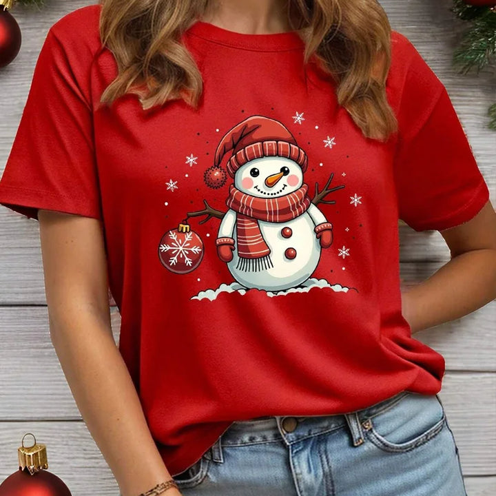 Casual Christmas Santa Claus T-Shirt for Women Loose Round Neck Short Sleeve Female T-shirt Tops Suitable for All Season