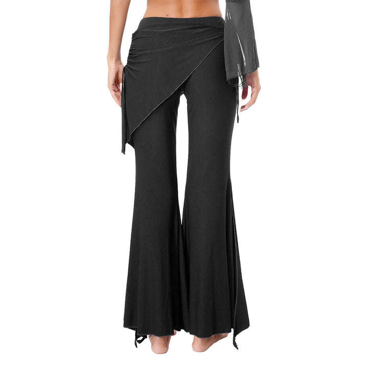 Womens Split Flared Belly Dance Pants Halloween Carnival Costume Solid Color Pants Lace-Up Skirted Pants