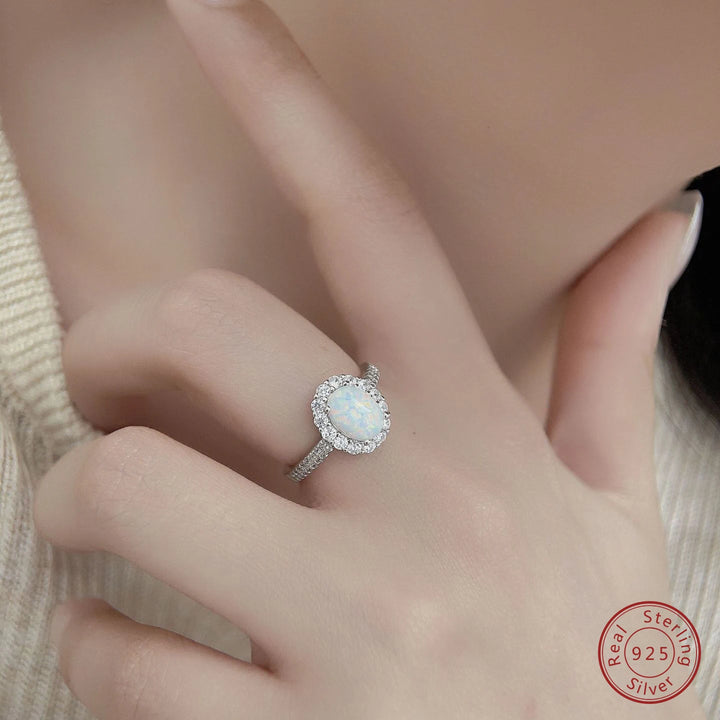 2024 Europe and America 100% 925 Sterling Silver circular White Opal Ring  Women's Valentine's Day High quality jewelry gift