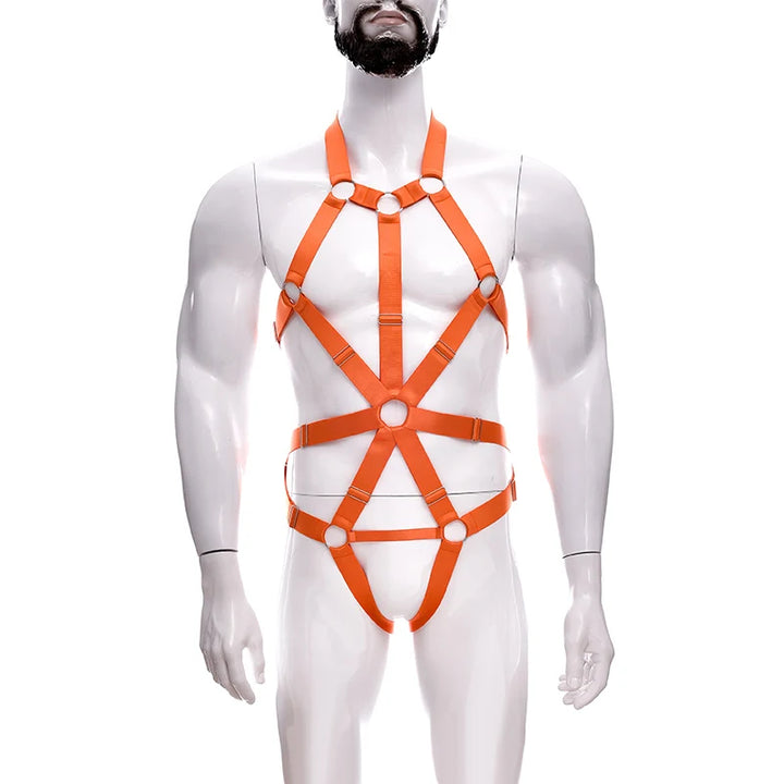 Male Full Body Harness Cage Adjust Set Mens Gay Hollow Elastic Bondage Harness Sexy Lingerie Fetish Nightclub Costume