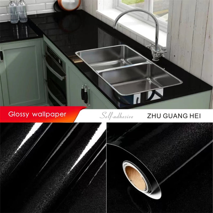 PVC Pearl Film Waterproof Wallpaper Room DIY Self-adhesive Black/White Wardrobe Kitchen High Gloss Paste Furniture Wall Stickers