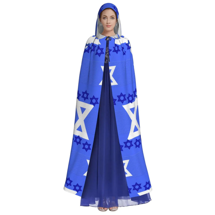 Israel Adult Cloak Cape Hooded Star Of David Blue Jewish 3D Medieval Costume Witch Wicca Vampire Elf Purim Carnival Party