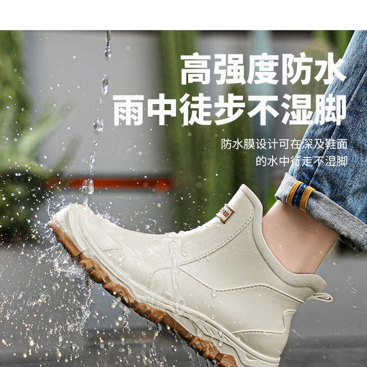 Summer Men's Ankle Rain Boots Outdoor Casual Men Hiking Fishing Water Shoes Non-slip Chef Work Boot Mans Waterproof Footwear