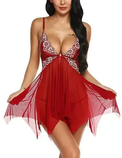 Sexy Lace Sleepwear Pajamas V-neck Lace Dress Mujer Lingerie Pornos Costumes Exotic Apparel Female Underwear Nightgown Erotic