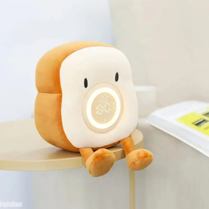 Cartoon Plush Toast Digital Alarm Clock with USB Charging, Kids Desktop Electronic Clock with Vibration Function, Bedside Decor