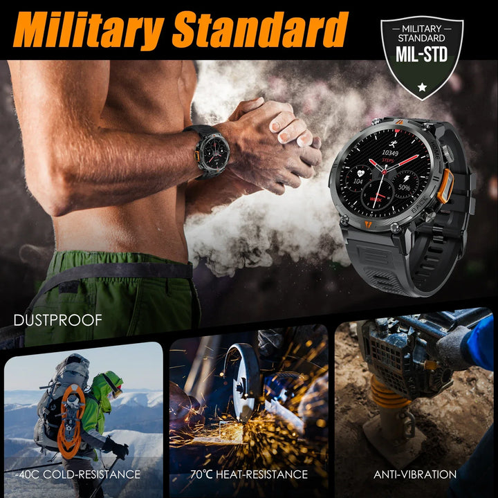 2024 Bluetooth Call Smart Watch For Men Full Touch Screen Health Monitor Clock With Flashlight Men SmartWatch For IOS Android