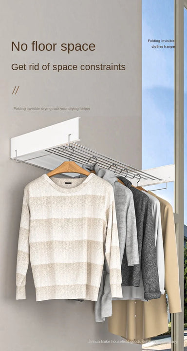 Indoor folding clothes hanger wall mounted invisible clothes hanger balcony hanging clothes pole hidden towel rack