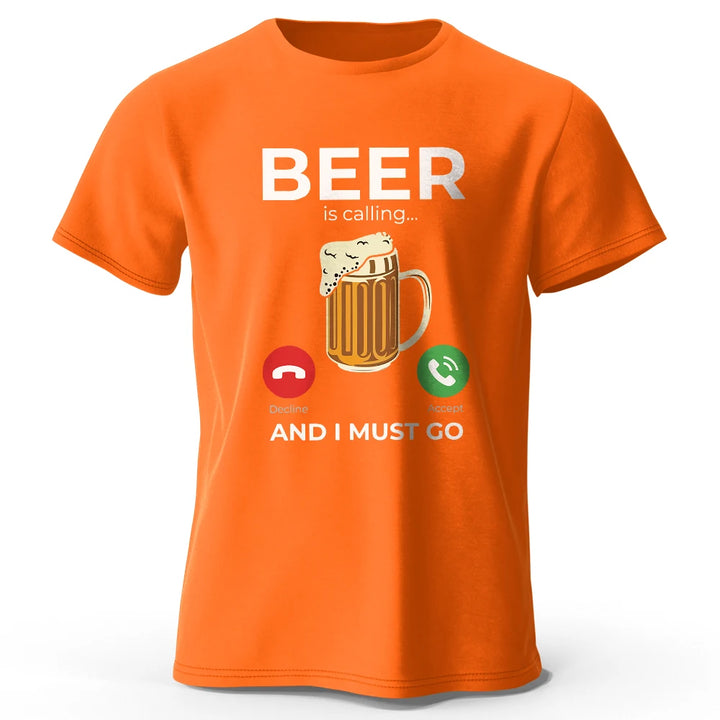 Beer Is Calling I Must Go Printed Men's T-Shirt 100% Cotton Oversized Funny Graphic Tees for Men Summer Tops