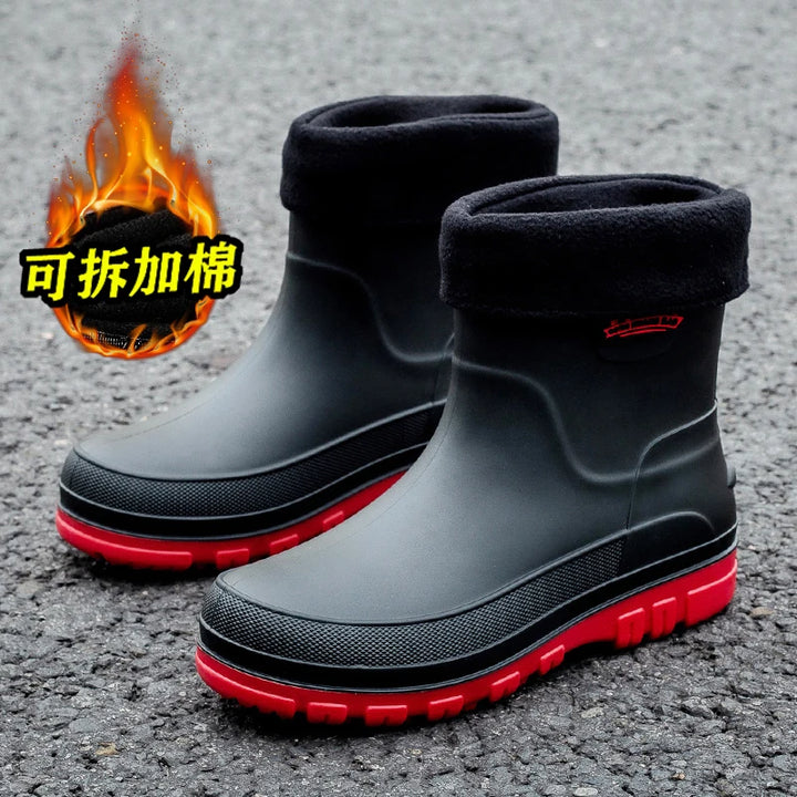 Rain Boots Mens Cropped Rain Boots Non-slip Waterproof Car Wash Work Fishing Water Shoes Thick-soled Wear-resistant Rubber Shoes