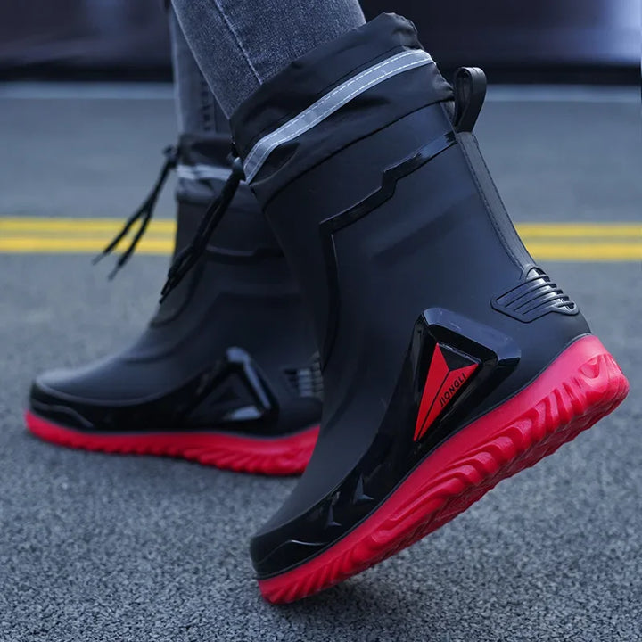 Waterproof Men's Rain Shoes Outdoor Non-slip Work Shoes Fleece Lined Cotton Warm Rain Boots Kitchen Footwear Male