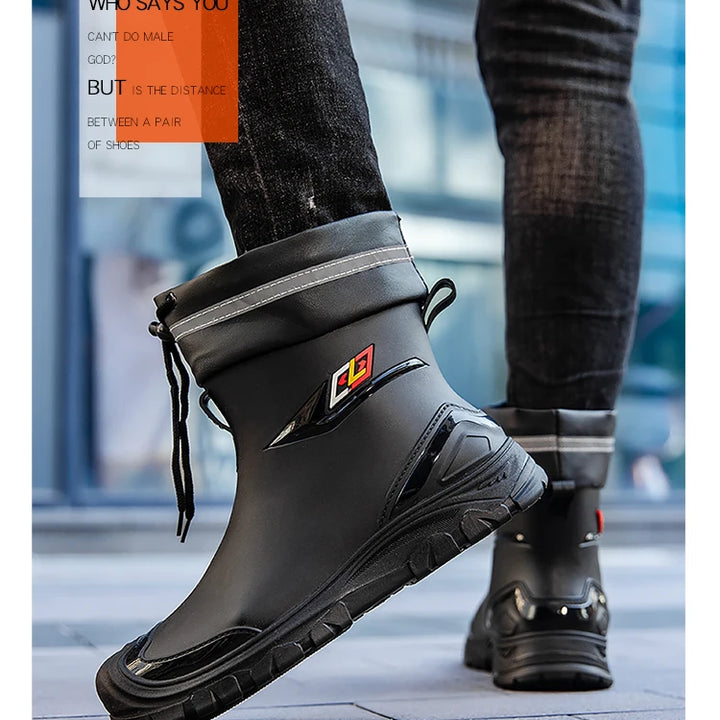 rain boots， for men,2024， new ，waterproof shoes, outdoor water boots, kitchen non-slip work rubber shoes, cotton warm rain boots