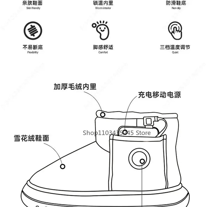 2025 New Graphene Electrothermal Shoes Rechargeable Walking Shoes Feet Warmer Heating Home Shoes Winter Warm Temperature Control