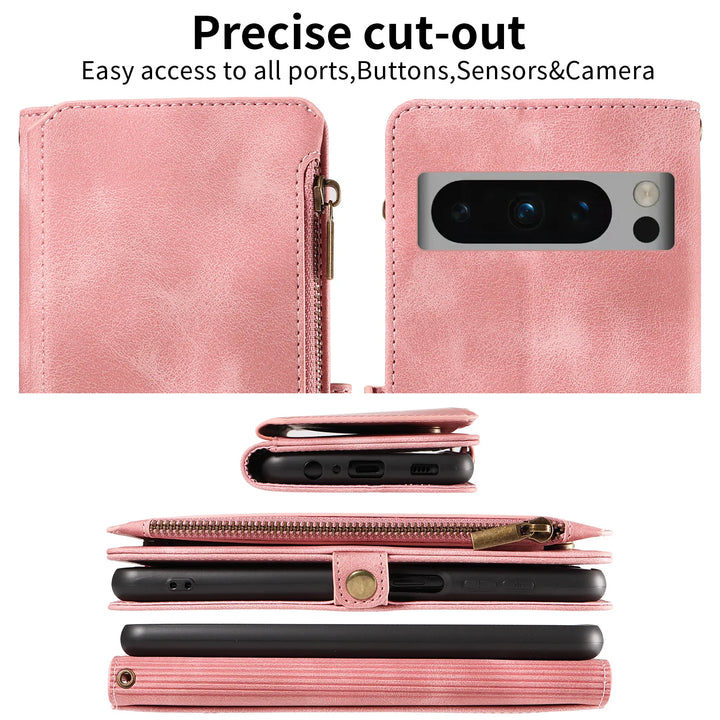 Luxury Handbag Zip Wallet Case for Google Pixel 8 Pro 8A 7 7A 6 6A 5 XL 5A 4 4A Leather Phone Bumper Magnetic Strap Flip Case