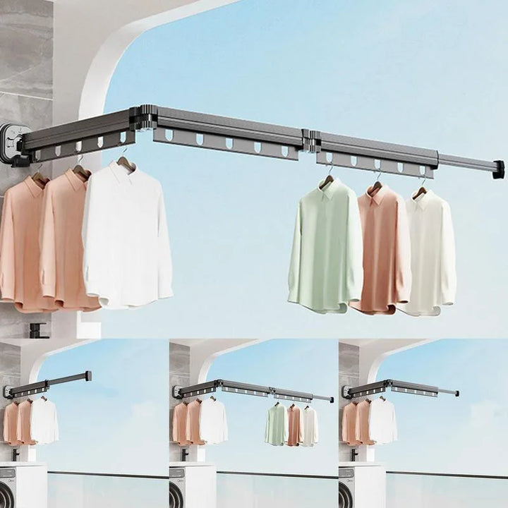 Retractable Drying Rack Suction Cup No Punching Aluminum Alloy Wall Mounted Portable Folding Laundry Hangers for Travel Home