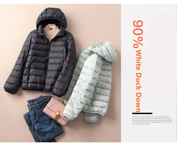 Women Autumn Down Jacket 2022 New Arrivals  90%  White Duck Down Ultra Light Fashion Hooded Keep Warm  Puffer Jacket